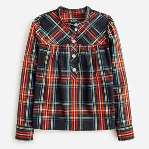 JCrew Fresco top with jewel buttons in Stewart tartan